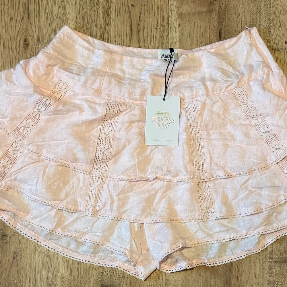 Princess Polly Cheyla Blush Pink Lace Tiered Ruffle Skort Shorts NWT Size 8 - Picture 3 of 6